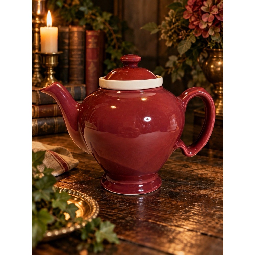 Vintage McCormick Tea Teapot Burgundy Ceramic Infuser Baltimore USA